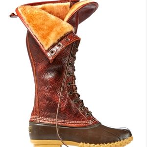 Rare L.L. Bean Signature Shearling Tumbled Leather Boots Cranberry 9M